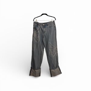 Finesse Women's blue Jeans with Butterfly Design vintage inspired